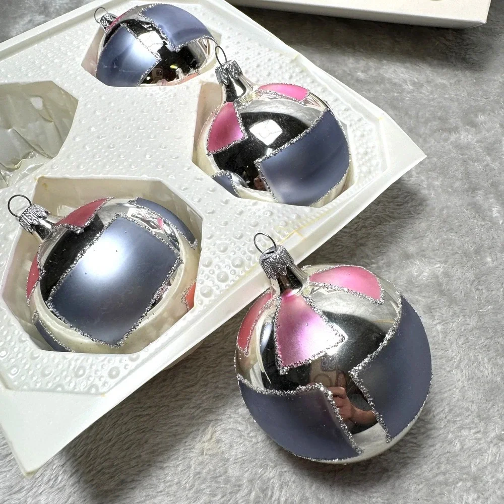 Vintage Target Glass‎ Ornaments 8 – Retro Silver Pink Lavender Geometric Design